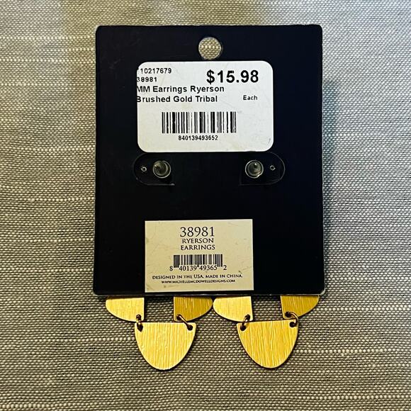 New Michelle McDowell “Ryerson” Brushed Gold Cutout Drop Earrings - Picture 2 of 4